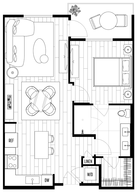A black and white floor plan of a house with a laundry room.